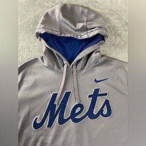 New York Mets MLB Nike Center Script Logo Swoosh Logo Hoodie Men’s L Gray Therma